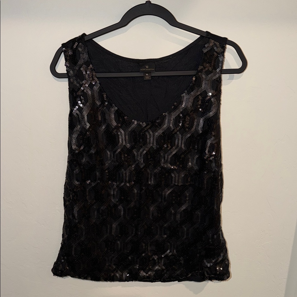 Worthington Black Sequin Embellished Tank Top